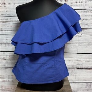 NWT Elegant Blue Ruffled Women's One Shoulder Top